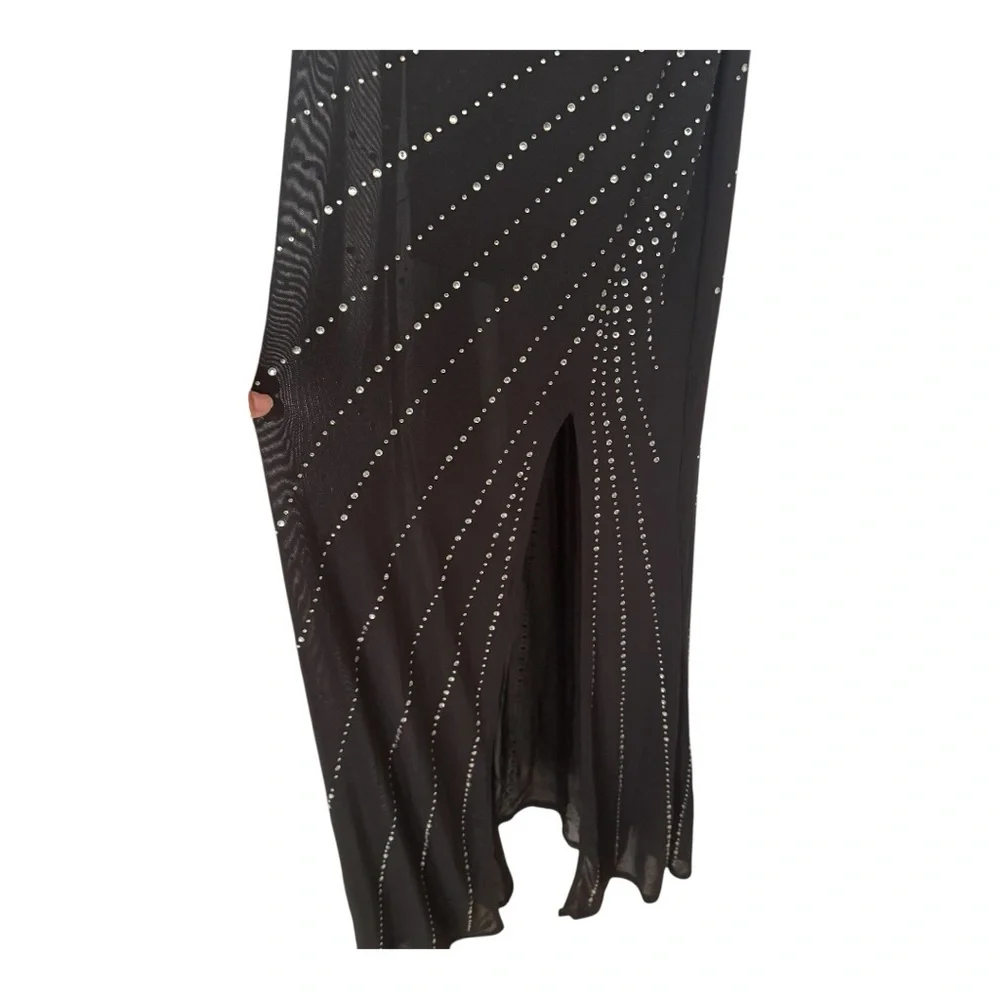 NWT City Studio Black Rhinestone Spaghetti Strap Gown